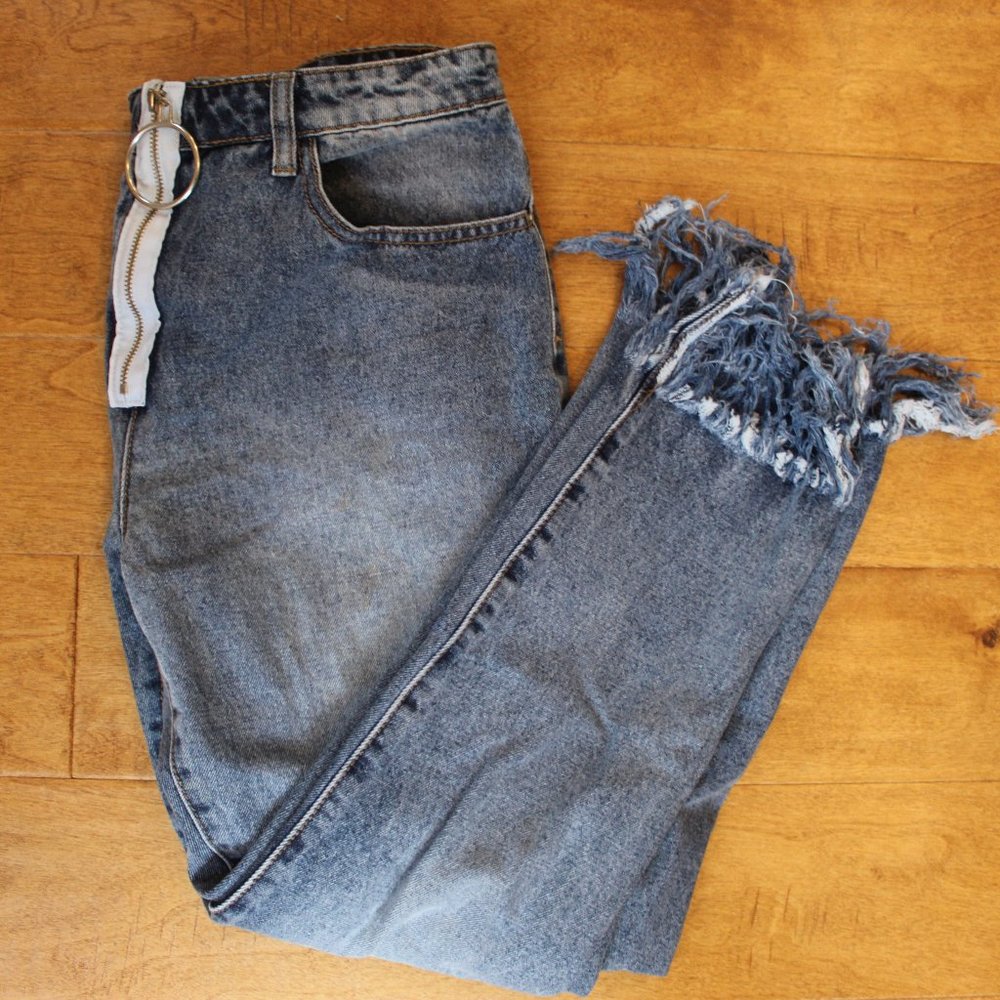 Nasty Gal Ankle Length Distressed Bottom Jeans